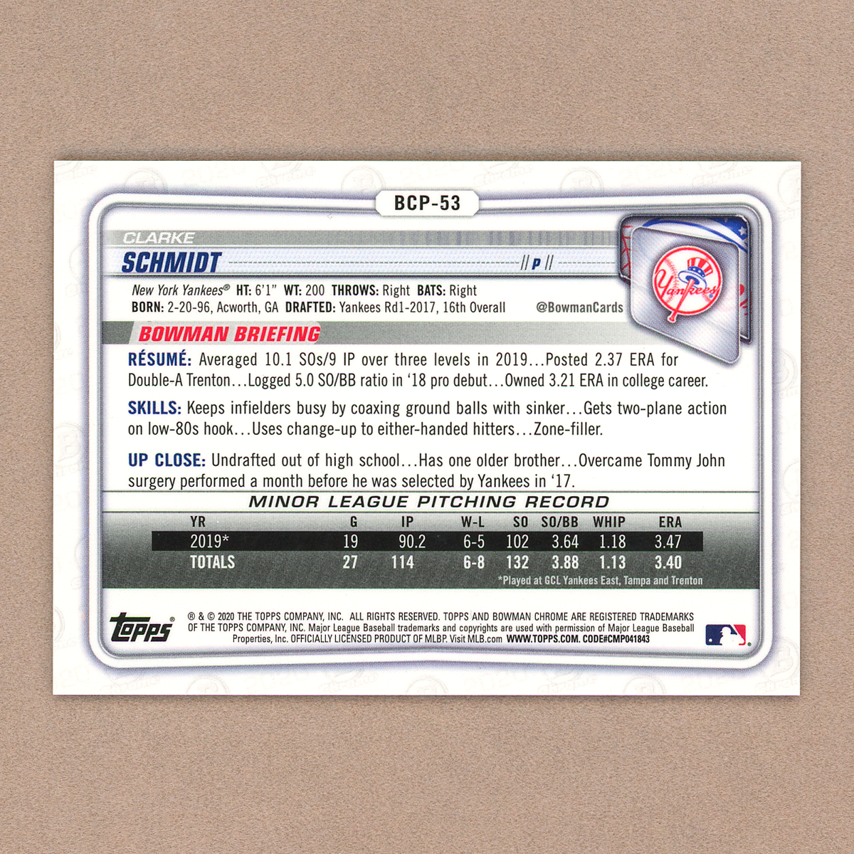2020 Bowman Chrome Sapphire Clarke Schmidt (Orange)