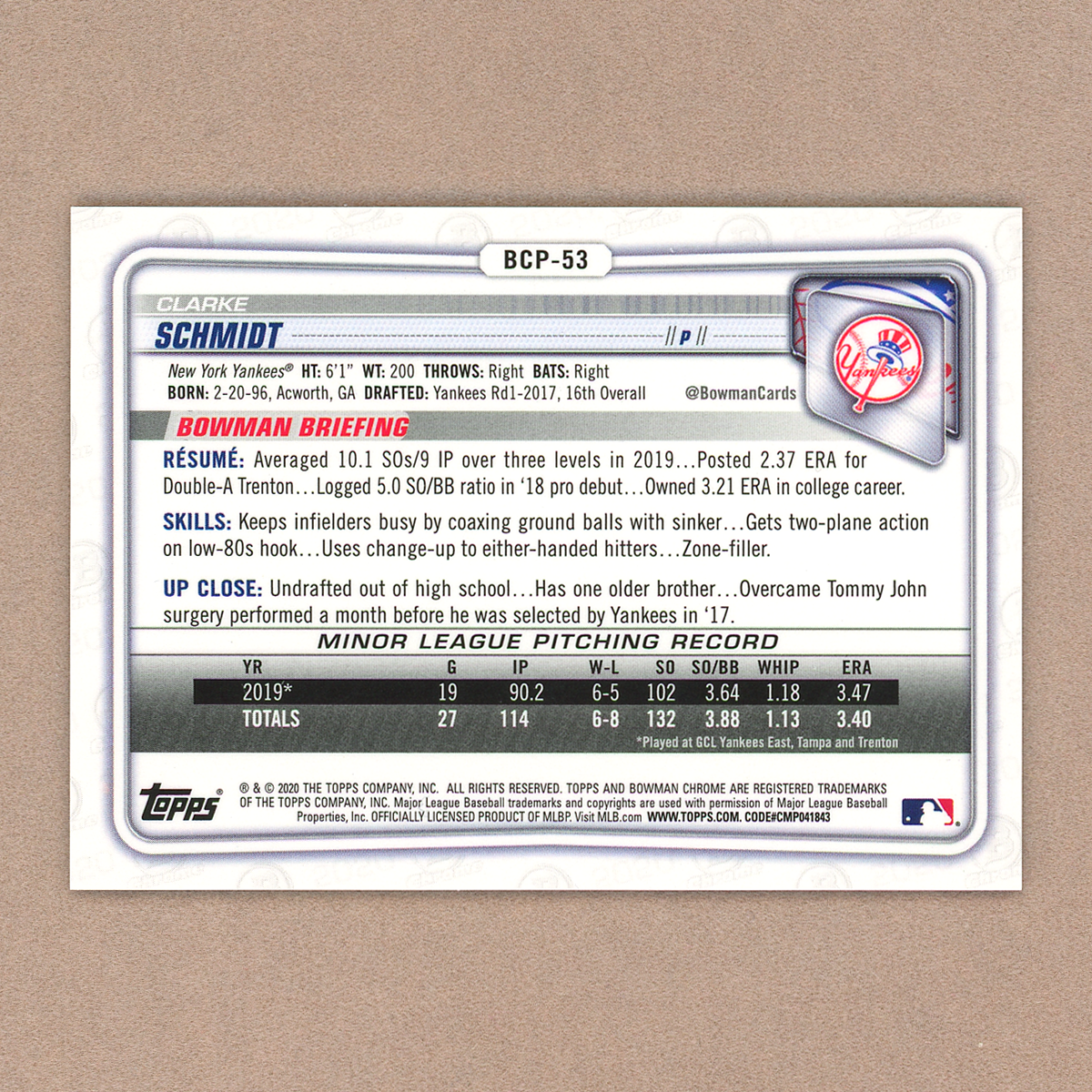 2020 Bowman Chrome Sapphire Clarke Schmidt (Red)