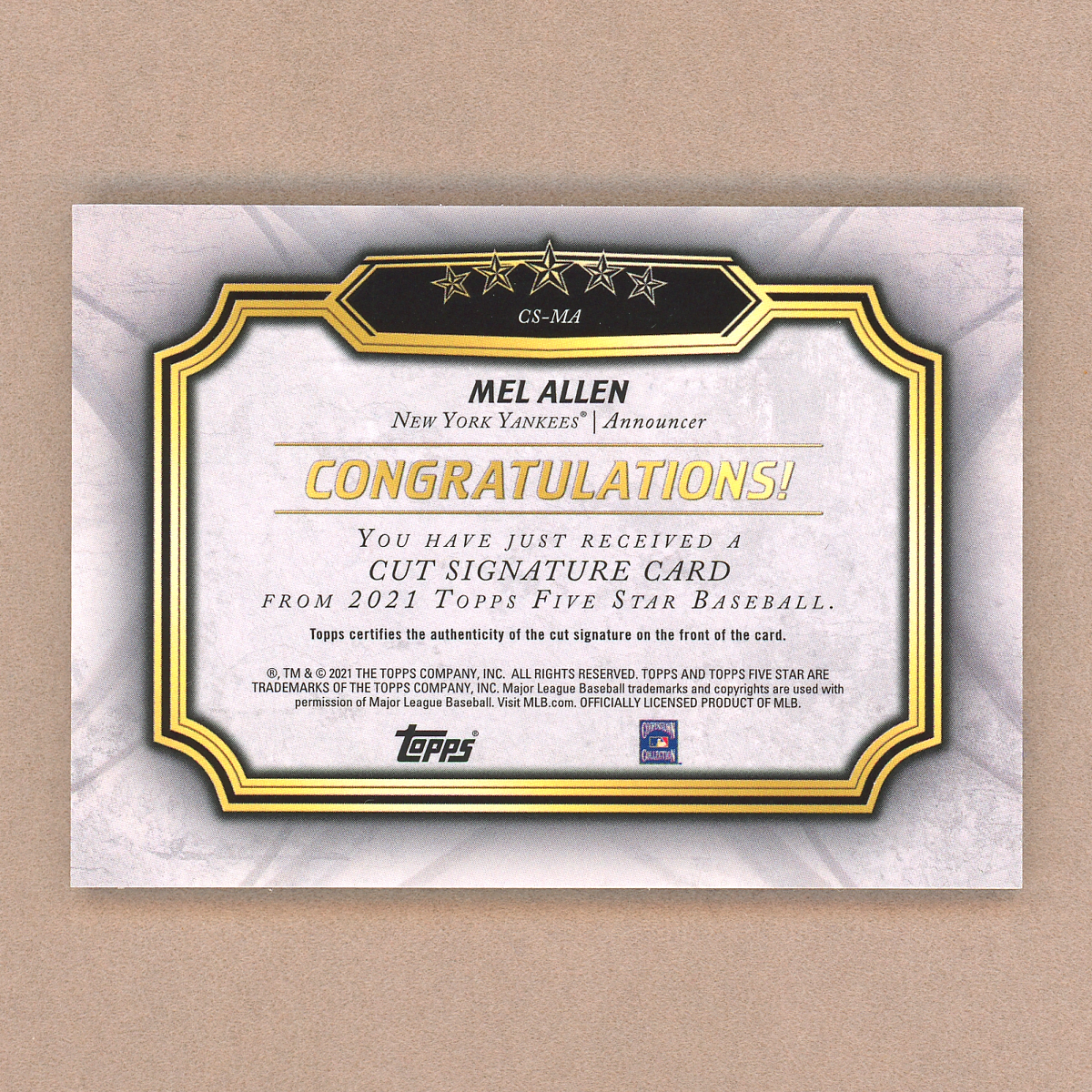 2021 Topps Five Star Mel Allen Autograph