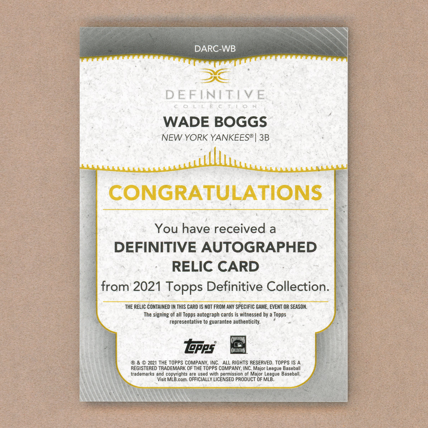 2021 Topps Definitive Wade Boggs Autograph (Green)