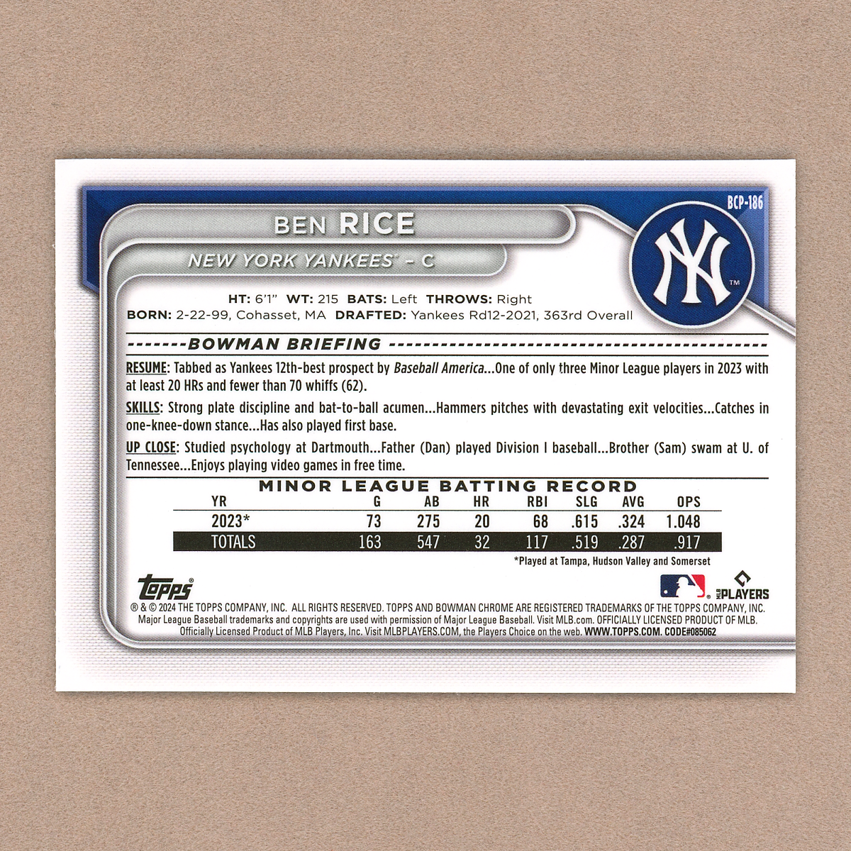 2024 Bowman Chrome Ben Rice