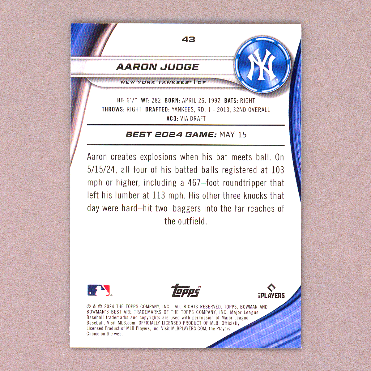 2024 Bowman's Best Aaron Judge (Purple)