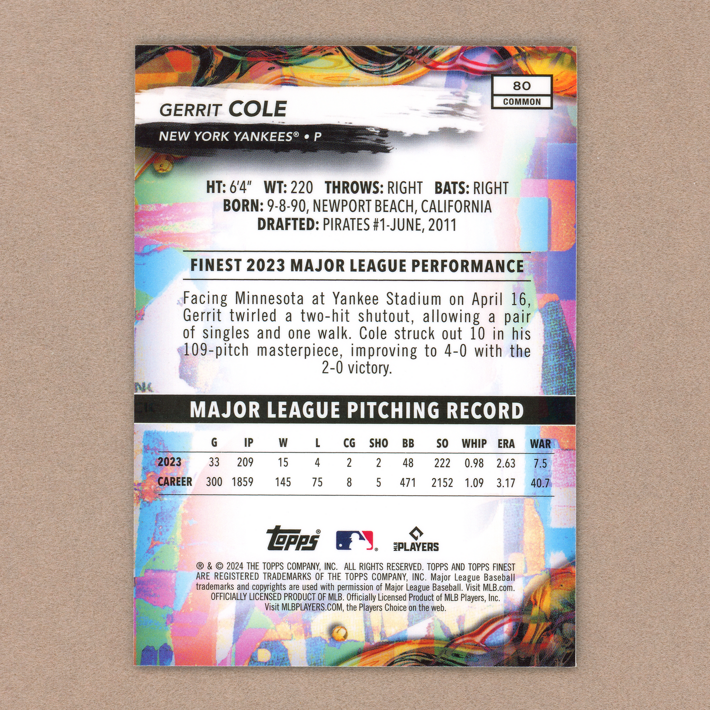 2024 Topps Finest Gerrit Cole (Oil Spill - Common)