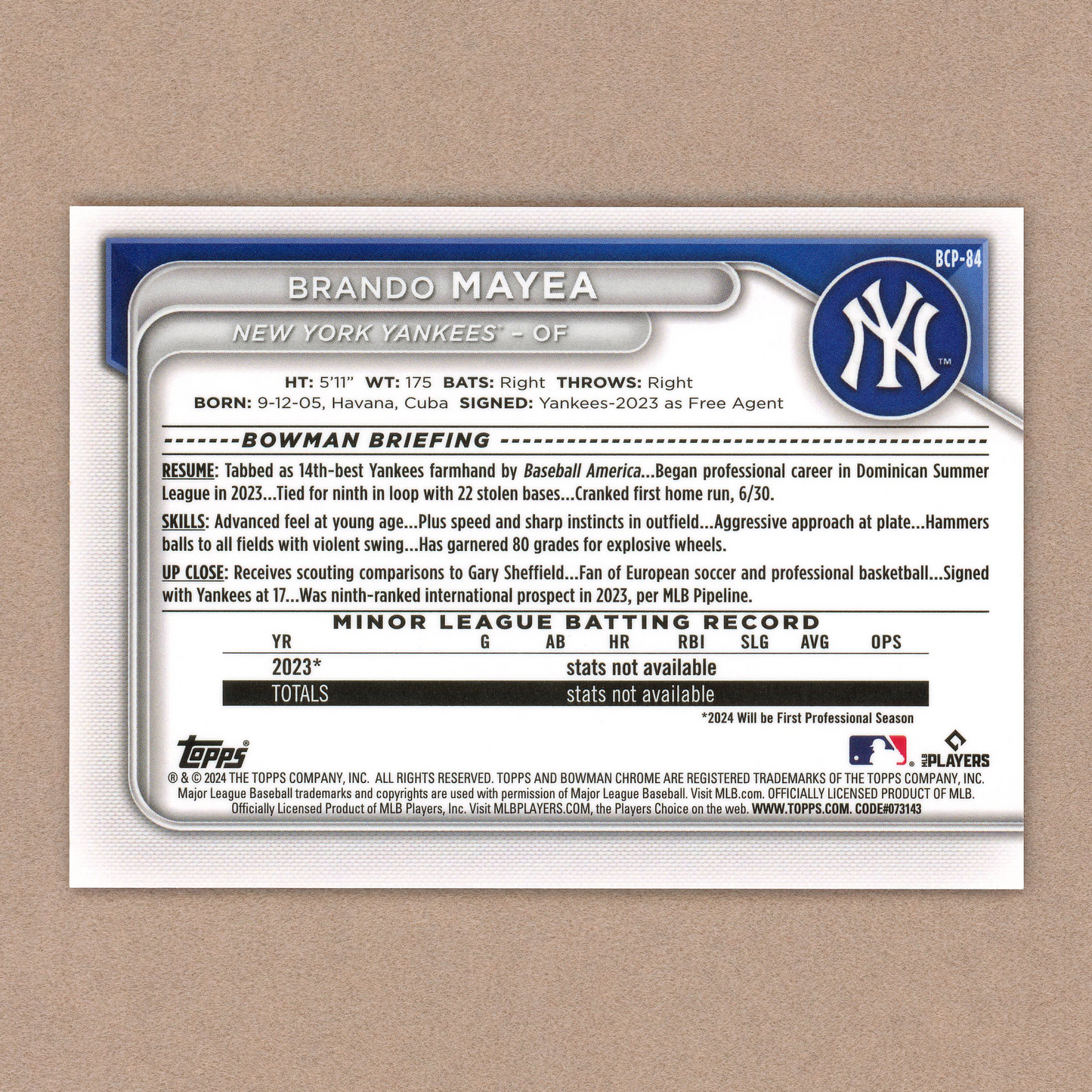 2024 Bowman Chrome Sapphire Brando Mayea (Orange)