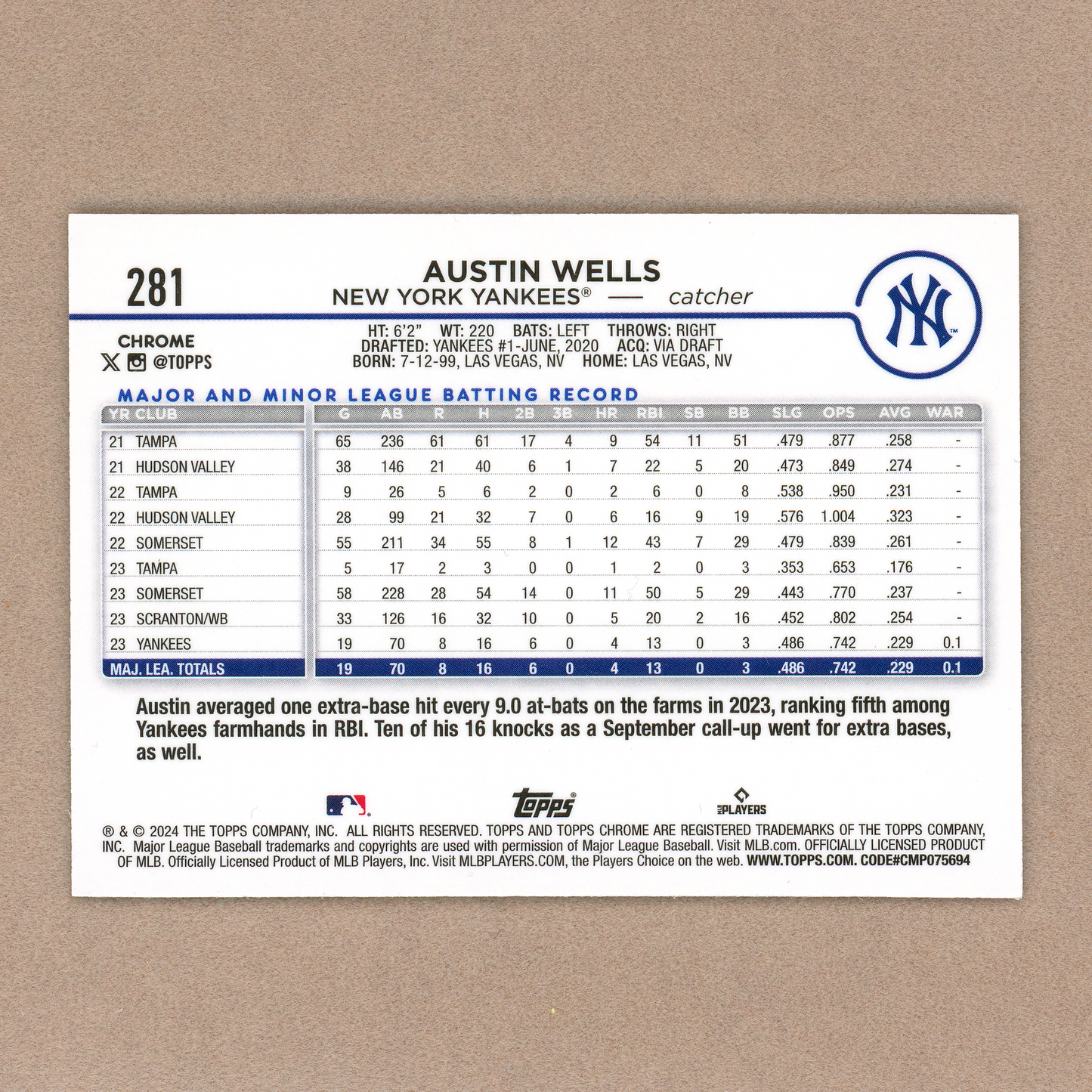 2024 Topps Chrome Austin Wells (Prizm)