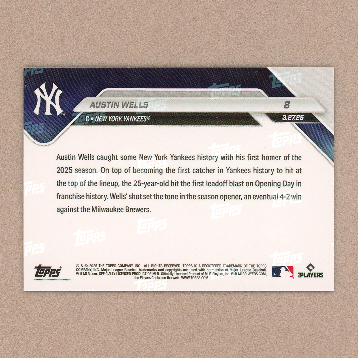 2025 Topps Now Austin Wells - Opening Day Leadoff HR