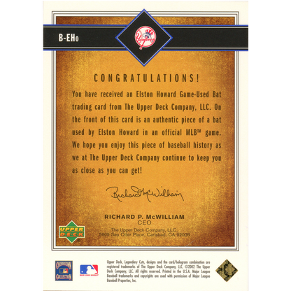 2002 Upper Deck SP Legendary Cuts Elston Howard Relic