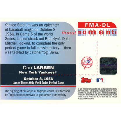 2003 Topps Finest Don Larsen Autograph