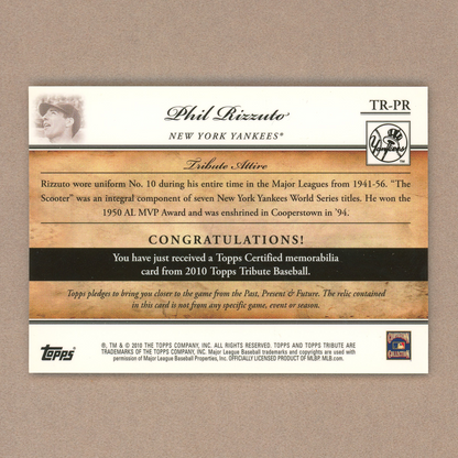 2010 Topps Tribute Phil Rizzuto Relic