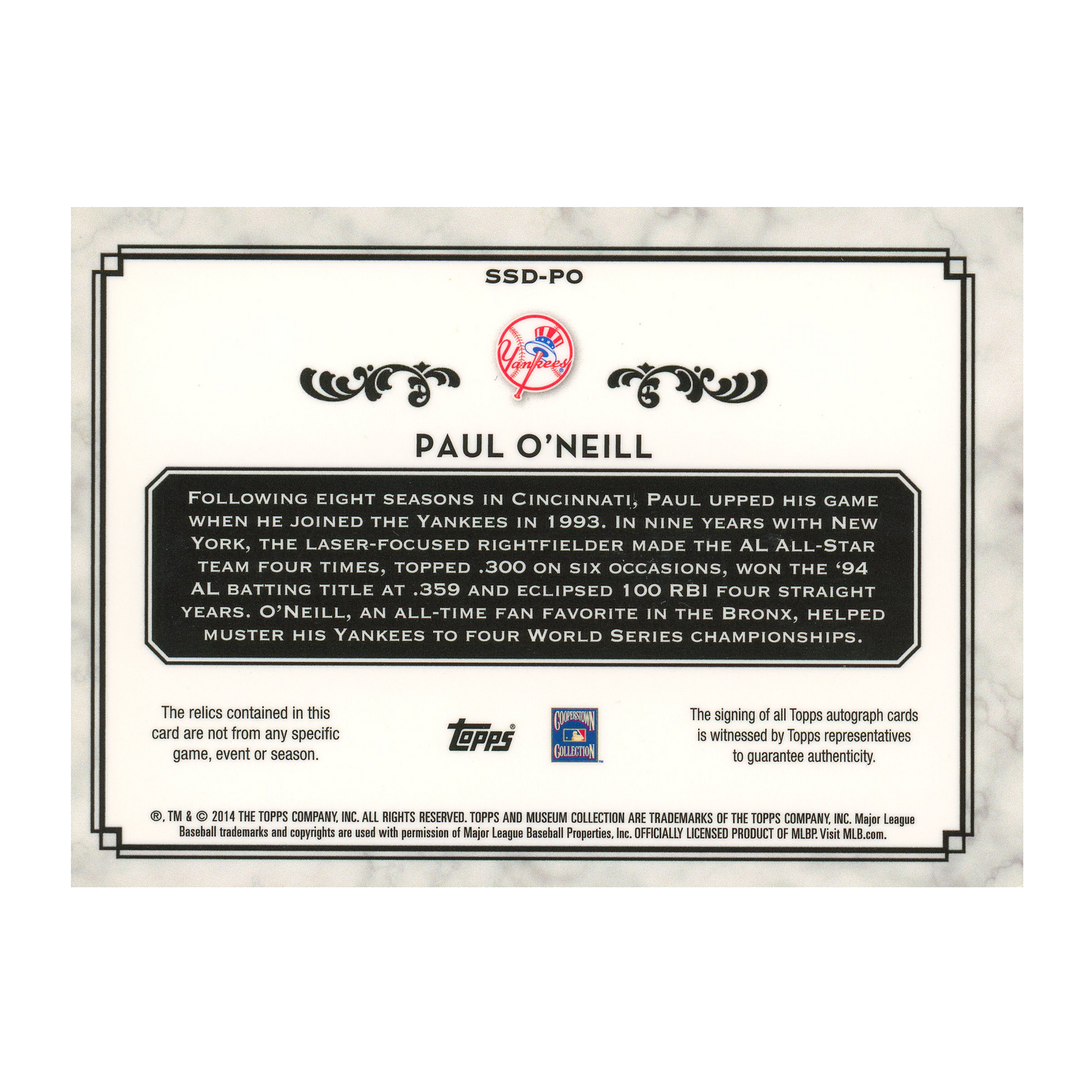 2014 Topps Museum Collection Paul O'Neill Dual Relic