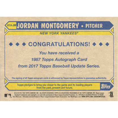 2017 Topps Update Series Jordan Montgomery Autograph RC