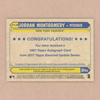 2017 Topps Update Series Jordan Montgomery Autograph RC