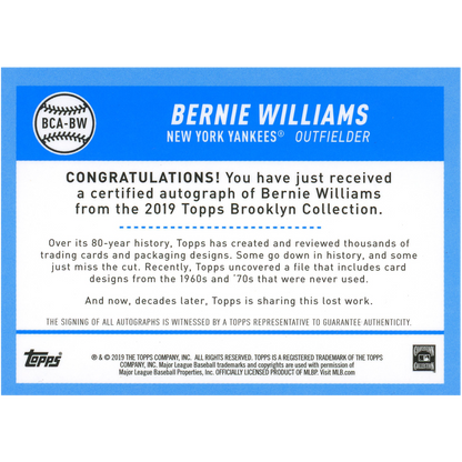 2019 Topps Brooklyn Bernie Williams Autograph