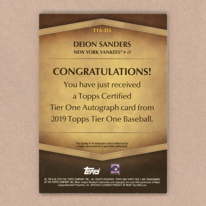 2019 Topps Tier One Deion Sanders Autograph (Silver Ink)
