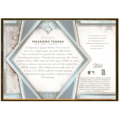 2019 Topps Transcendent Masahiro Tanaka Autograph