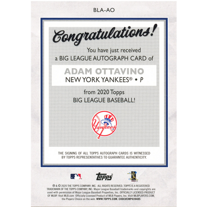 2020 Topps Big League Adam Ottavino Autograph