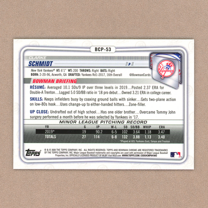 2020 Bowman Chrome Sapphire Clarke Schmidt