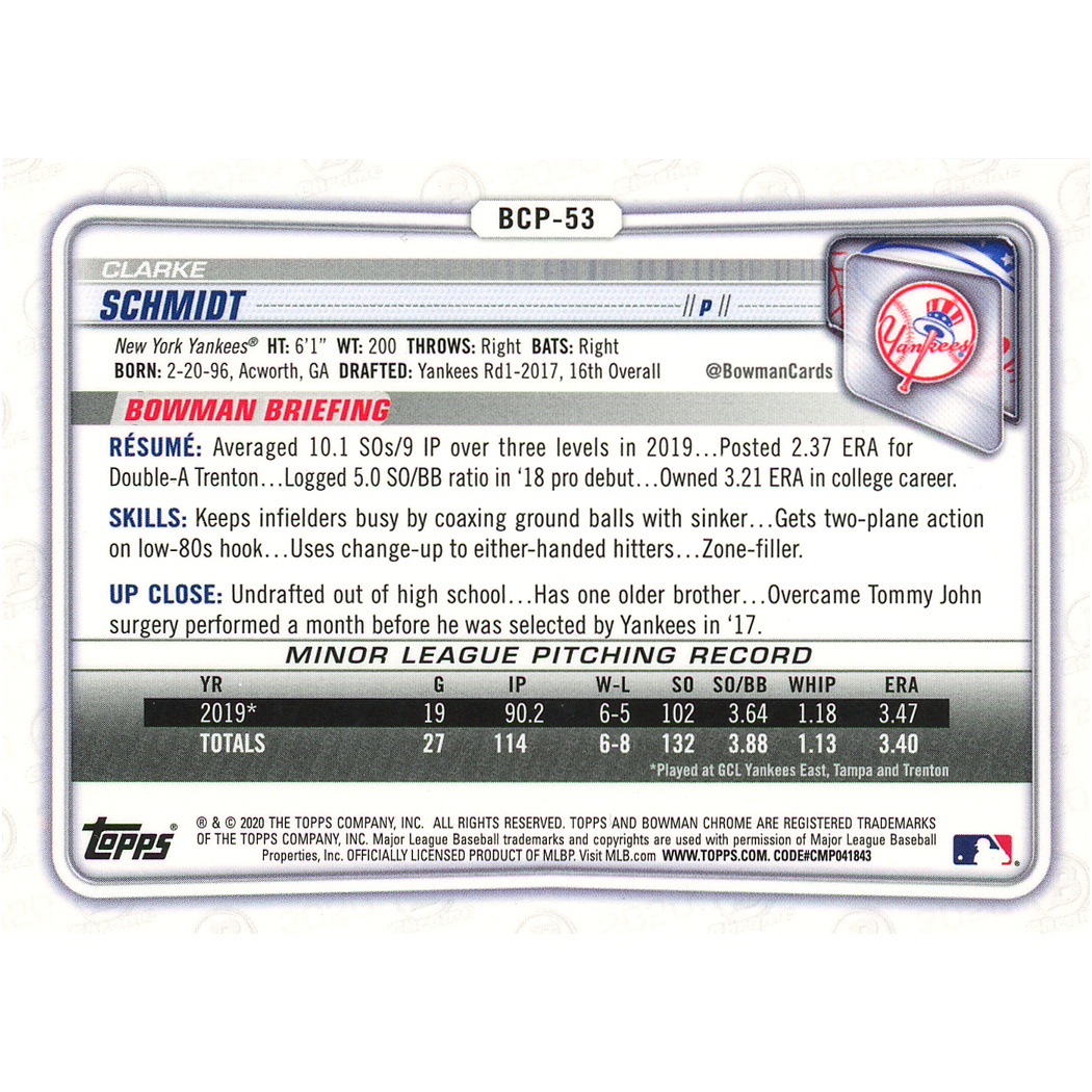2020 Bowman Chrome Sapphire Clarke Schmidt (Orange)