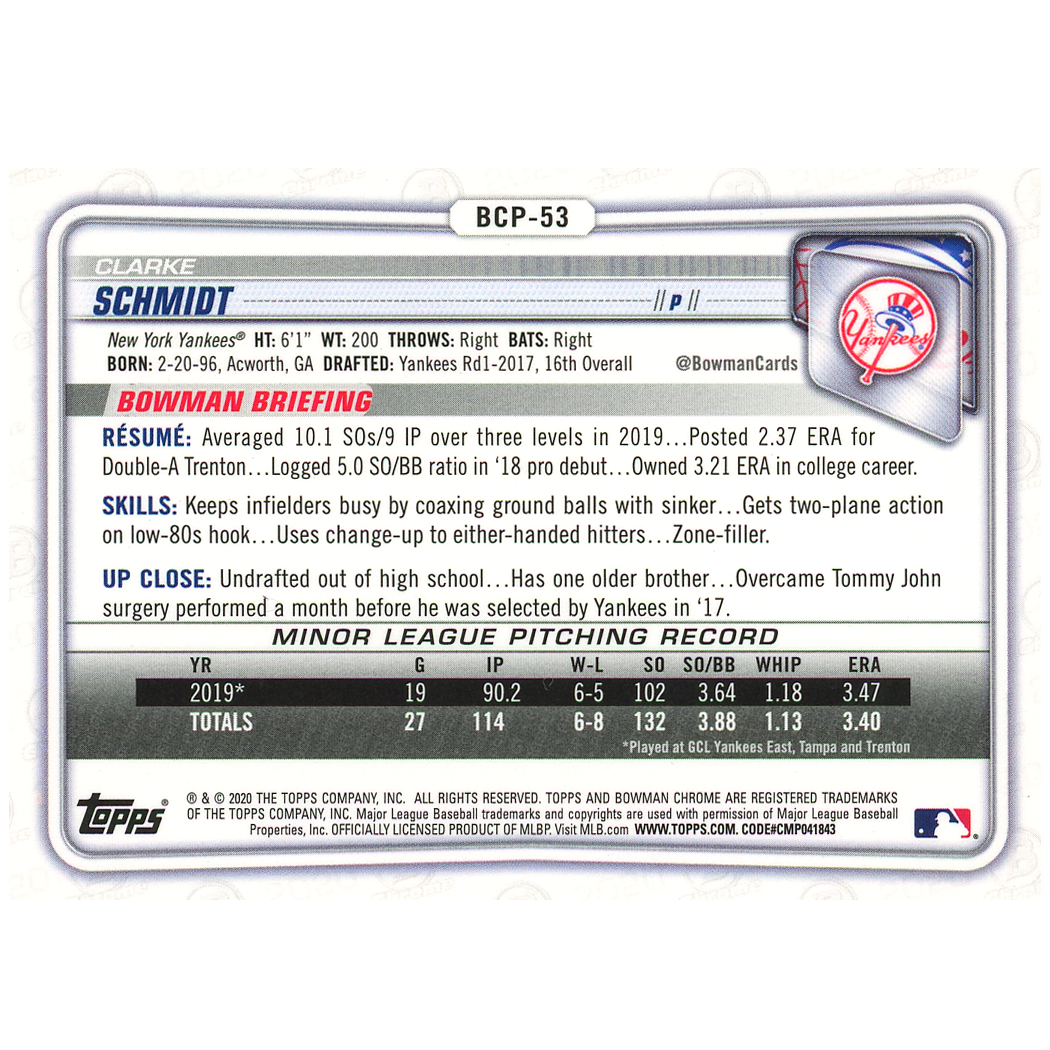 2020 Bowman Chrome Sapphire Clarke Schmidt (Padparadscha)