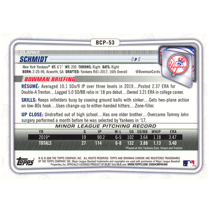 2020 Bowman Chrome Sapphire Clarke Schmidt (Purple)