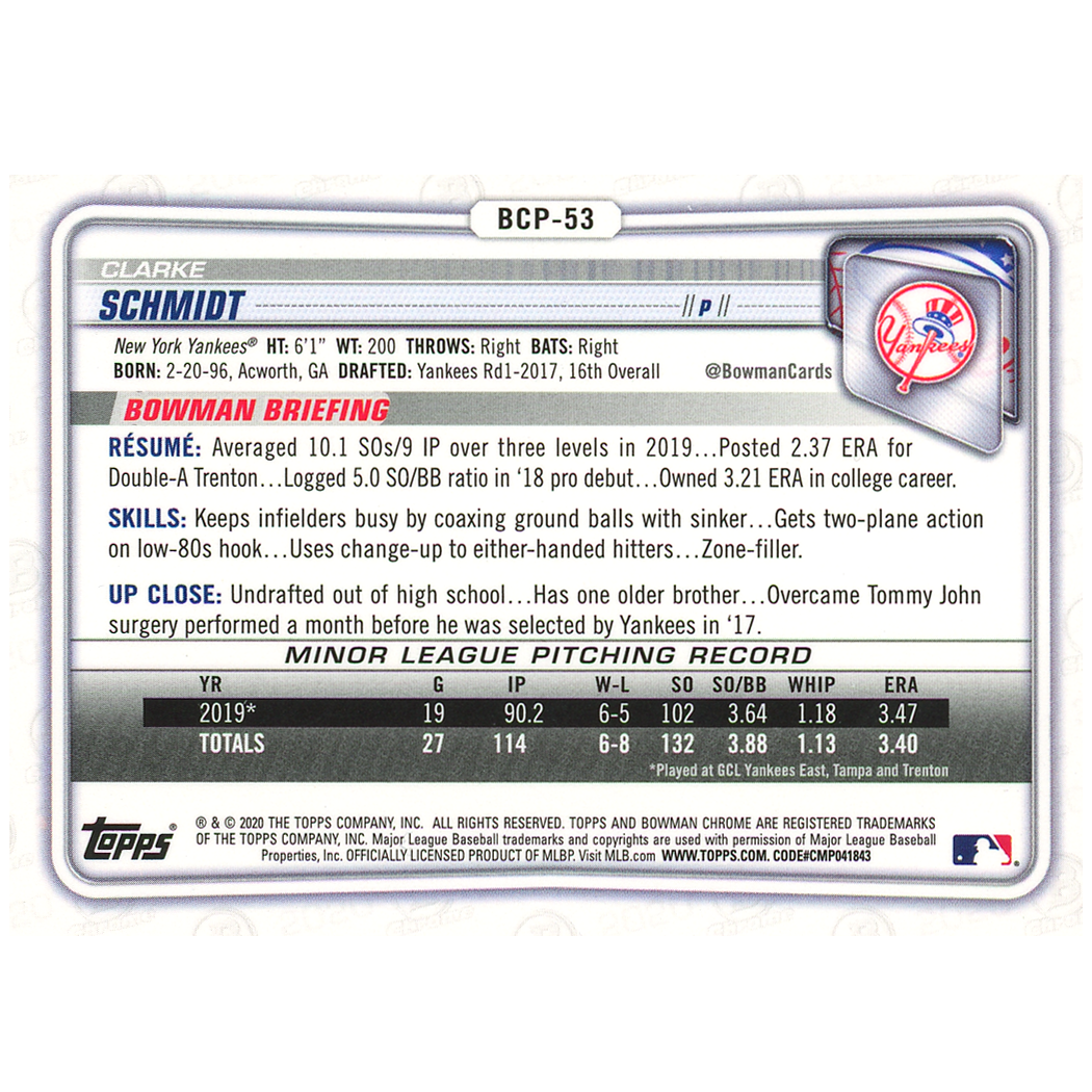 2020 Bowman Chrome Sapphire Clarke Schmidt (Red)