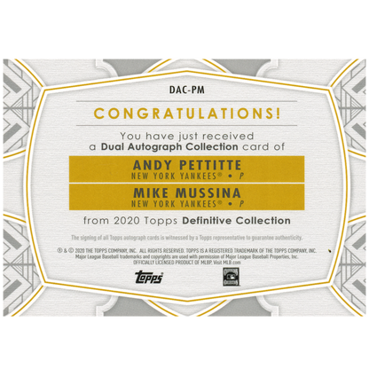 2020 Topps Definitive Andy Pettitte & Mike Mussina Dual Autograph (Green)