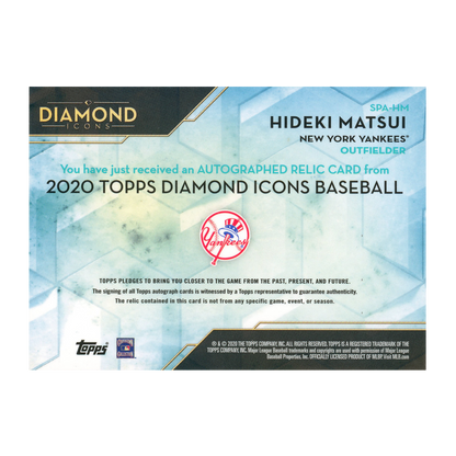 2020 Topps Diamond Icons Hideki Matsui Autograph Relic