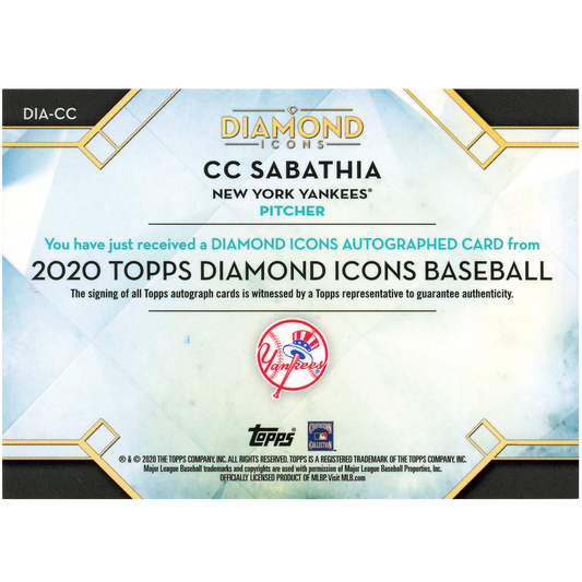 2020 Topps Diamond Icons C.C. Sabathia Autograph
