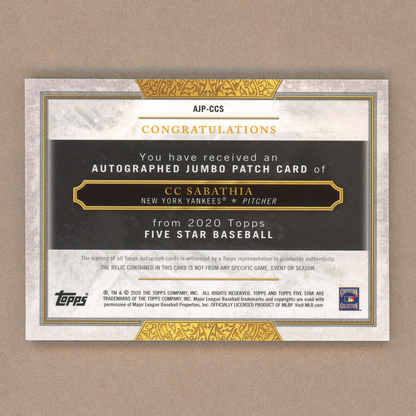 2020 Topps Five Star C.C Sabathia Autograph