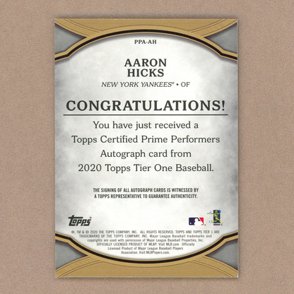 2020 Topps Tier One Aaron Hicks Autograph