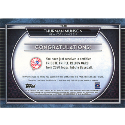 2020 Topps Tribute Thurmon Munson (Triple Relic)
