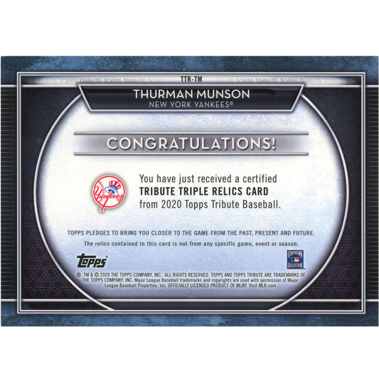 2020 Topps Tribute Thurmon Munson (Triple Relic)