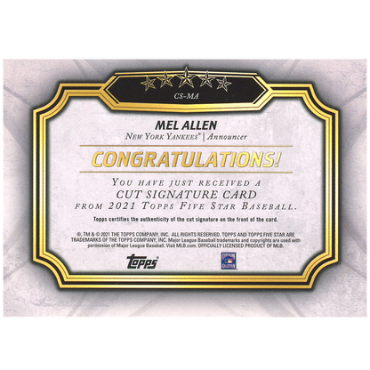 2021 Topps Five Star Mel Allen Autograph