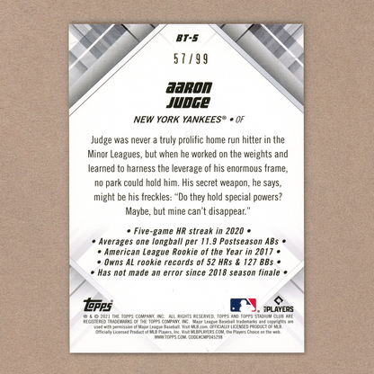 2021 Topps Stadium Club Aaron Judge Beam Team (Black)
