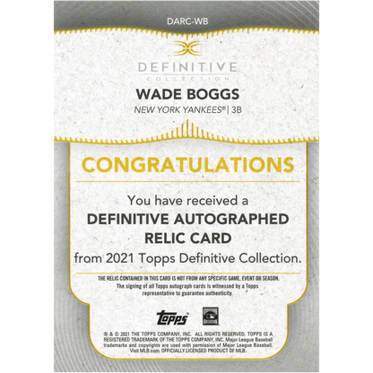 2021 Topps Definitive Wade Boggs Autograph (Green)