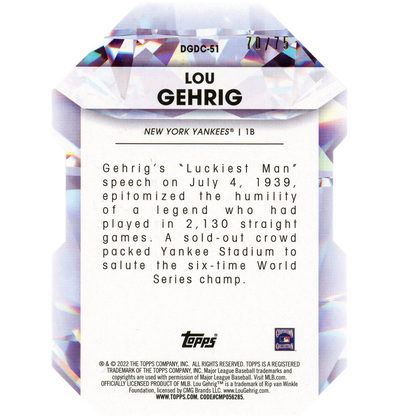 2022 Topps Series 2 Lou Gehrig Diamond Greats