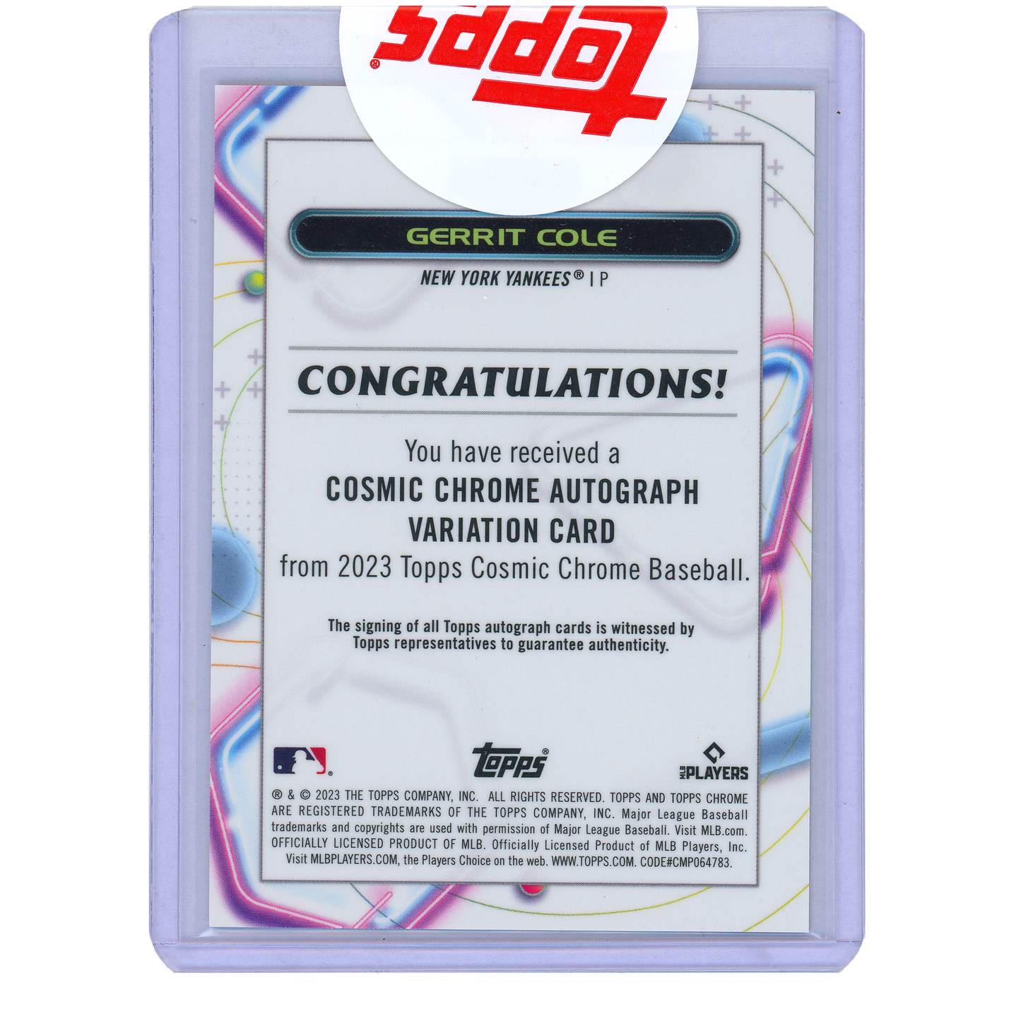 2023 Topps Cosmic Chrome Gerrit Cole Autograph (Orange Galactic)