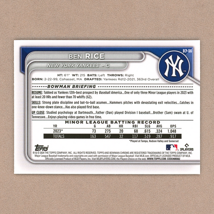 2024 Bowman Chrome Ben Rice