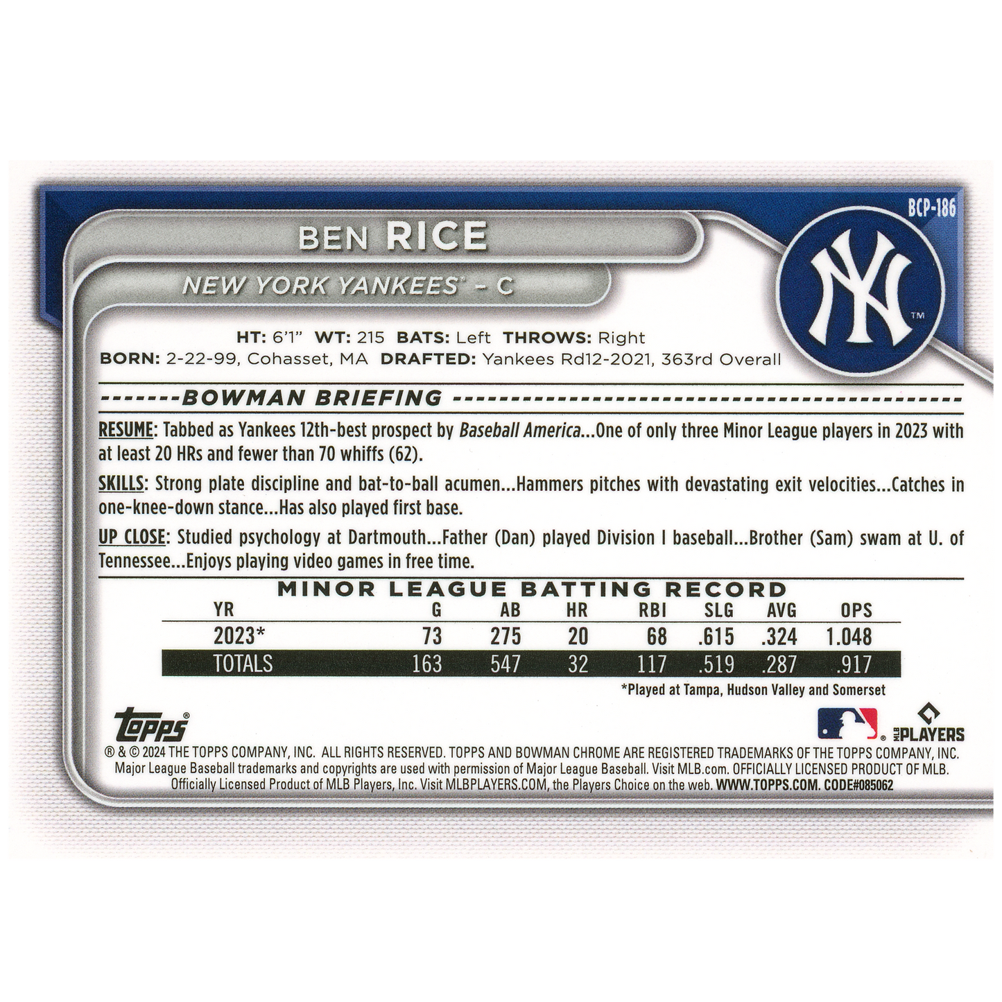 2024 Bowman Chrome Ben Rice Shimmer