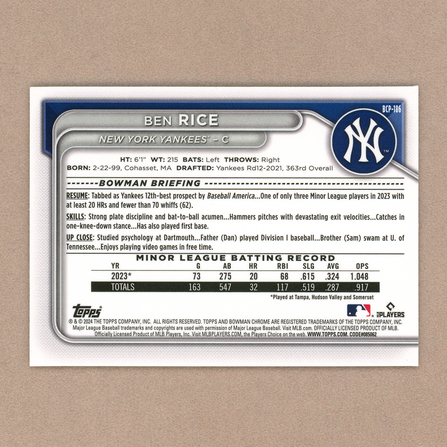 2024 Bowman Chrome Ben Rice Shimmer