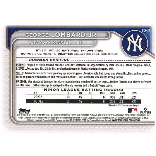 2024 Bowman Chrome George Lombard Jr.