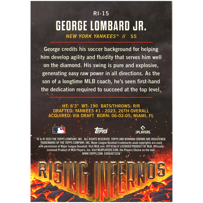 2024 Bowman Chrome George Lombard Jr. Rising Infernos