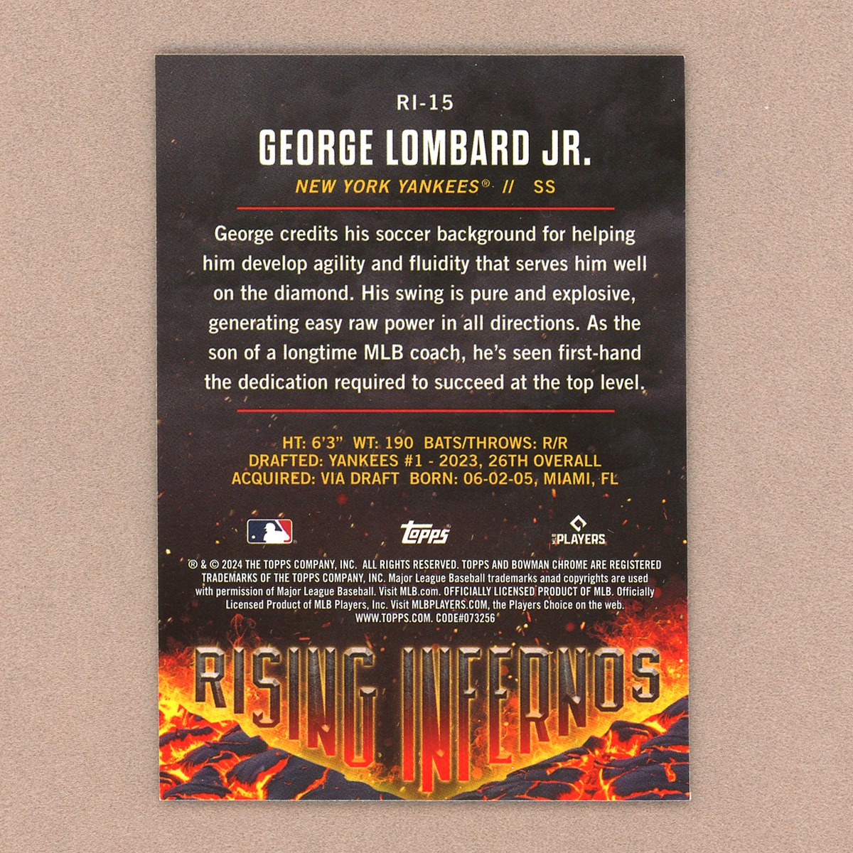 2024 Bowman Chrome George Lombard Jr. Rising Infernos