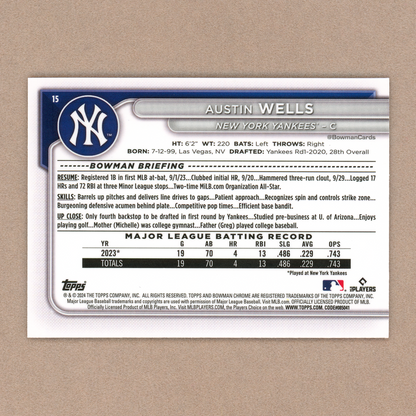 2024 Bowman Chrome Sapphire Austin Wells RC