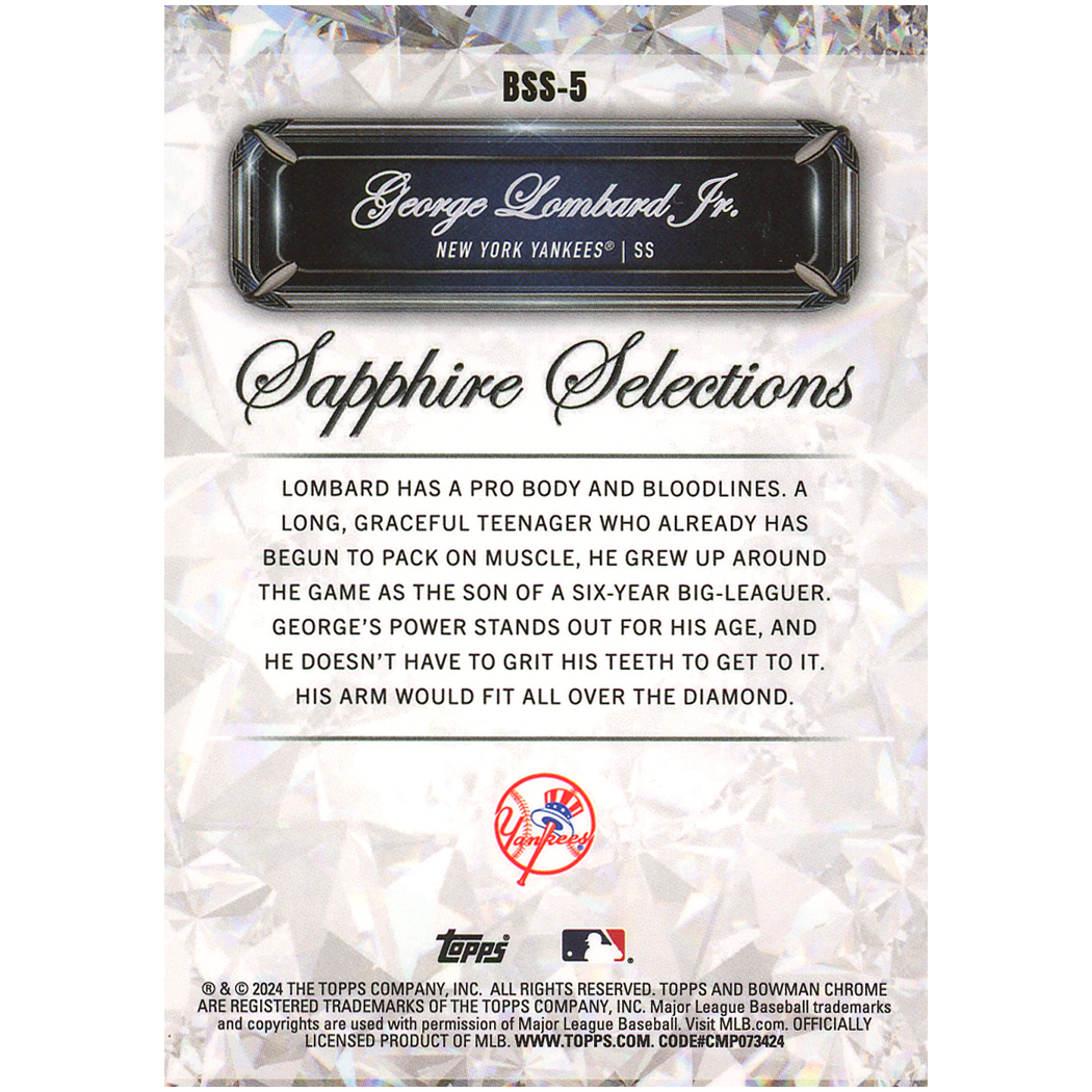 2024 Bowman Chrome Sapphire George Lombard Jr. Sapphire Selections (Gold)