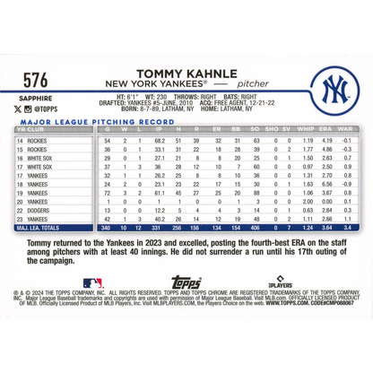 2024 Topps Chrome Sapphire Tommy Kahnle (Gold)