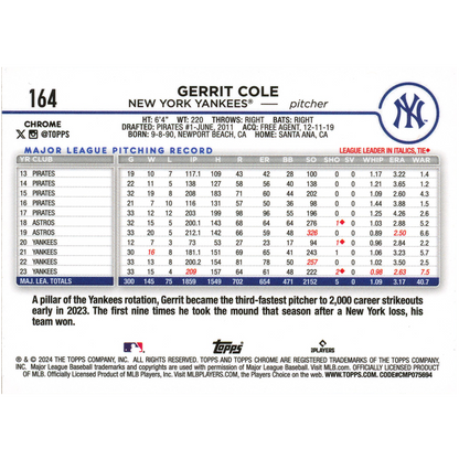 2024 Topps Chrome Gerrit Cole (Green Refractor)