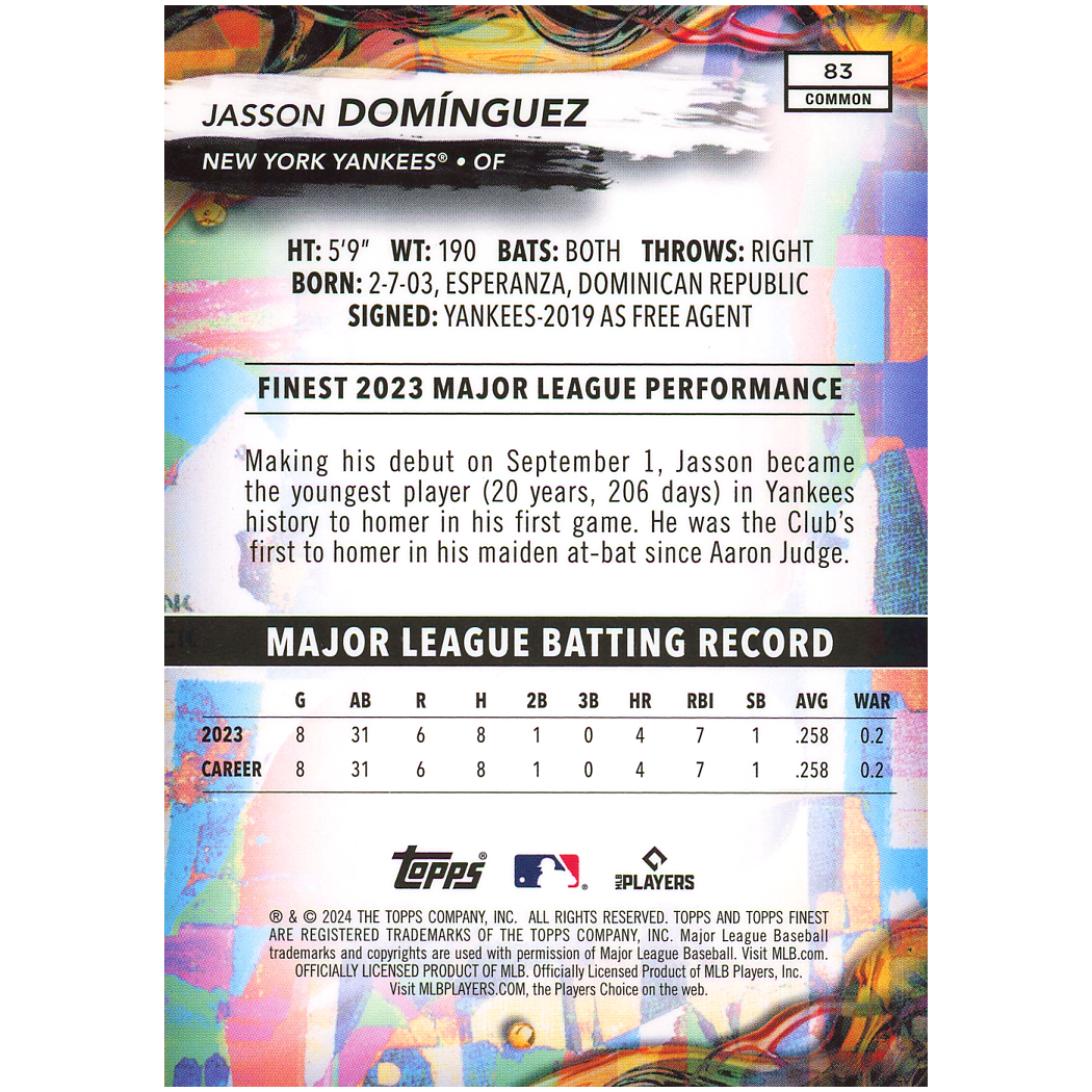 2024 Topps Finest Jasson Dominguez RC (Oil Spill - Common)