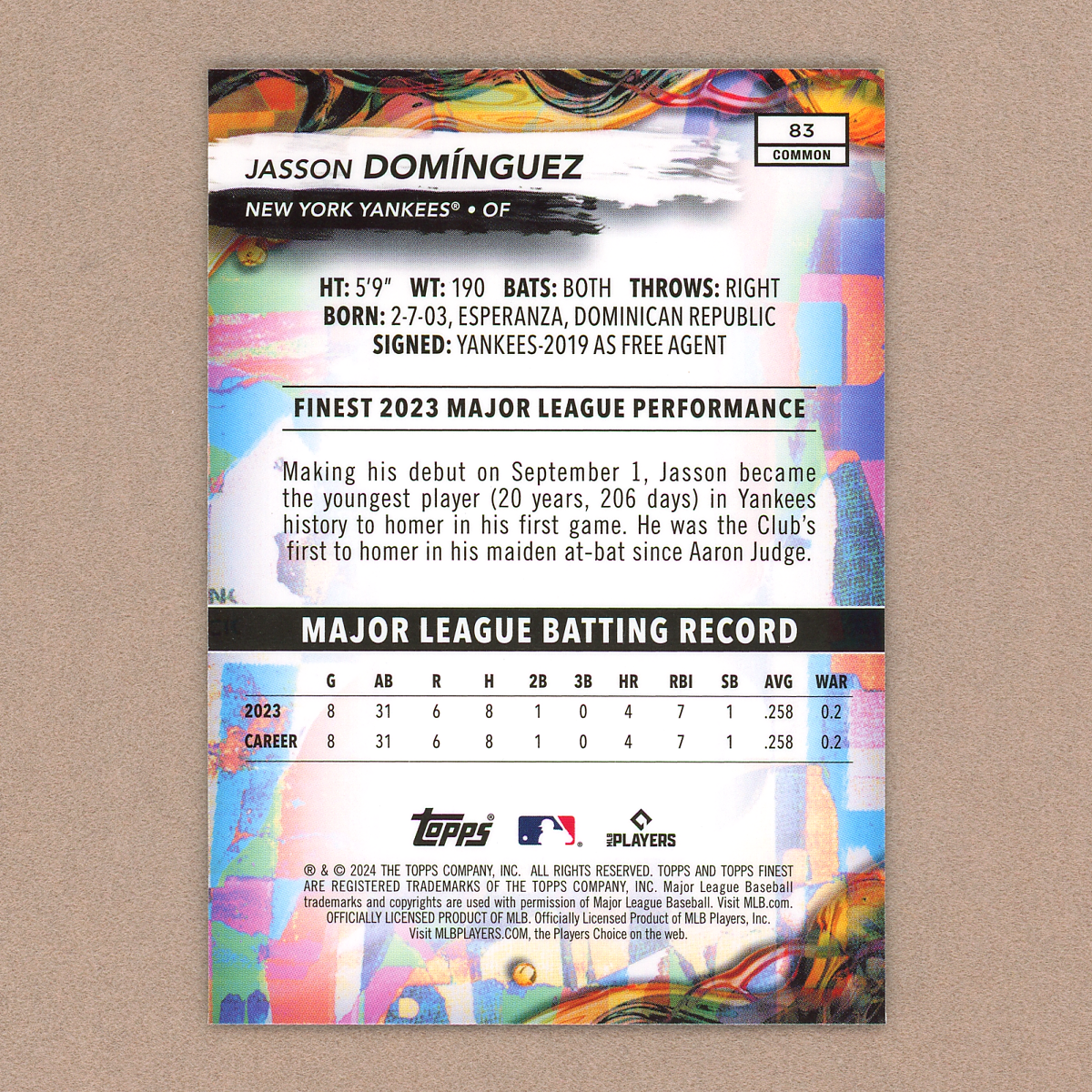 2024 Topps Finest Jasson Dominguez RC (Oil Spill - Common)