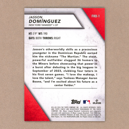 2023 Topps Finest Jasson Dominguez Finest Rookies (Gold)